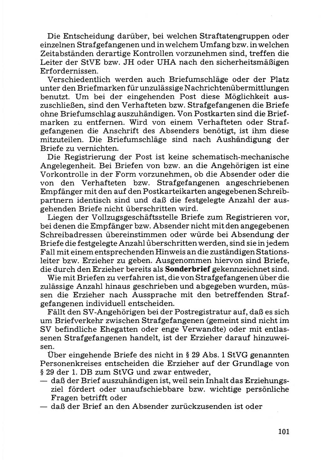 Verwaltungsmäßige Aufgaben beim Vollzug der Untersuchungshaft (U-Haft) sowie der Strafen mit Freiheitsentzug (SV) [Deutsche Demokratische Republik (DDR)] 1980, Seite 101 (Aufg. Vollz. U-Haft SV DDR 1980, S. 101)