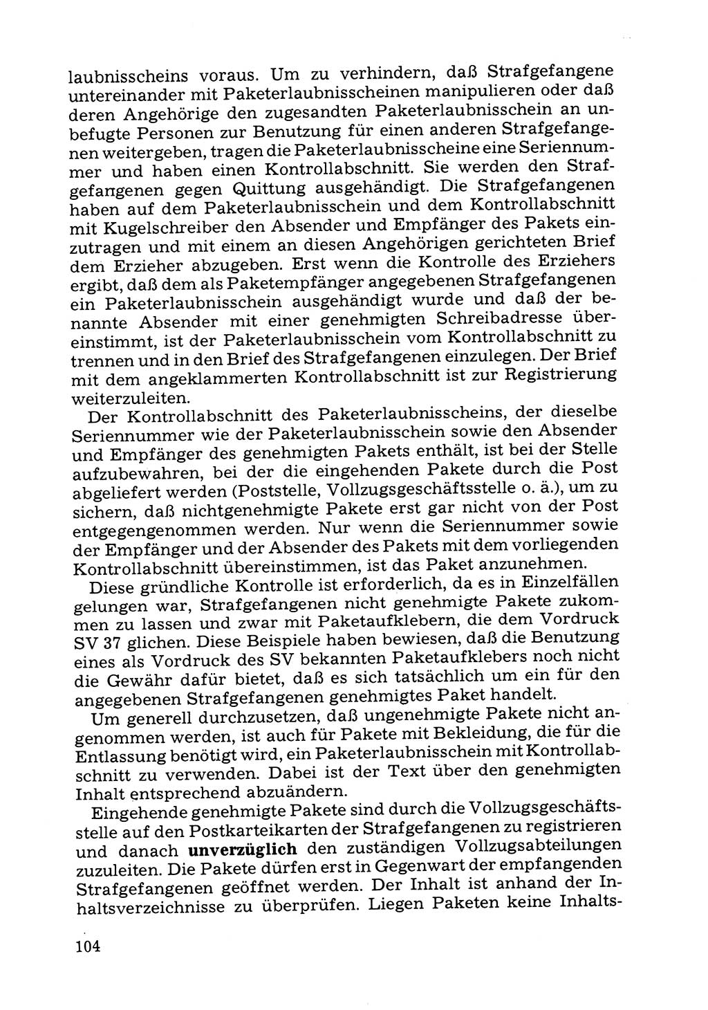 Verwaltungsmäßige Aufgaben beim Vollzug der Untersuchungshaft (U-Haft) sowie der Strafen mit Freiheitsentzug (SV) [Deutsche Demokratische Republik (DDR)] 1980, Seite 104 (Aufg. Vollz. U-Haft SV DDR 1980, S. 104)