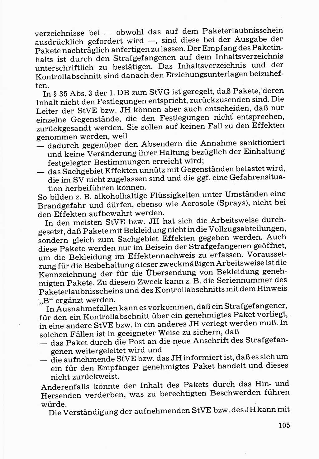 Verwaltungsmäßige Aufgaben beim Vollzug der Untersuchungshaft (U-Haft) sowie der Strafen mit Freiheitsentzug (SV) [Deutsche Demokratische Republik (DDR)] 1980, Seite 105 (Aufg. Vollz. U-Haft SV DDR 1980, S. 105)