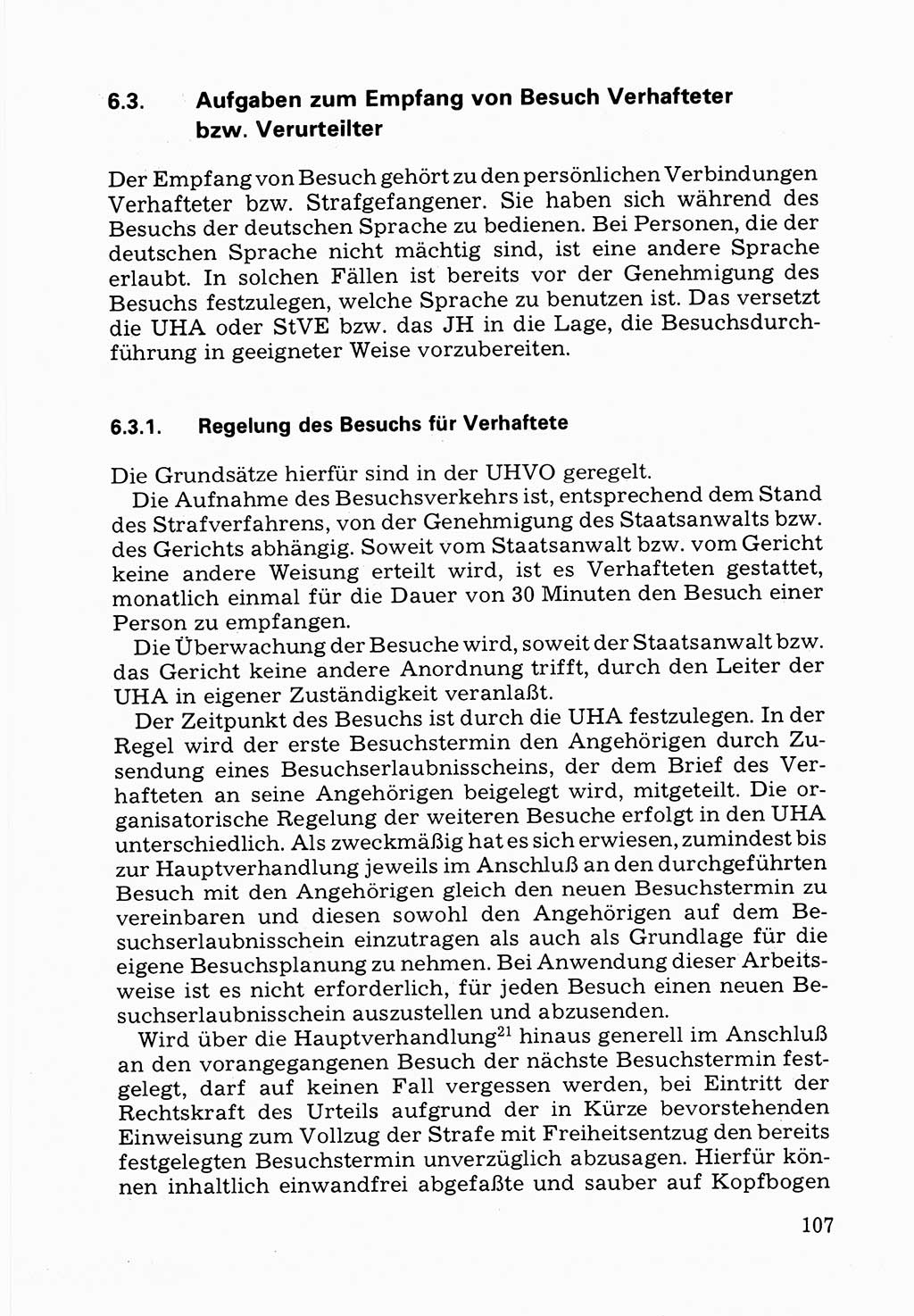 Verwaltungsmäßige Aufgaben beim Vollzug der Untersuchungshaft (U-Haft) sowie der Strafen mit Freiheitsentzug (SV) [Deutsche Demokratische Republik (DDR)] 1980, Seite 107 (Aufg. Vollz. U-Haft SV DDR 1980, S. 107)