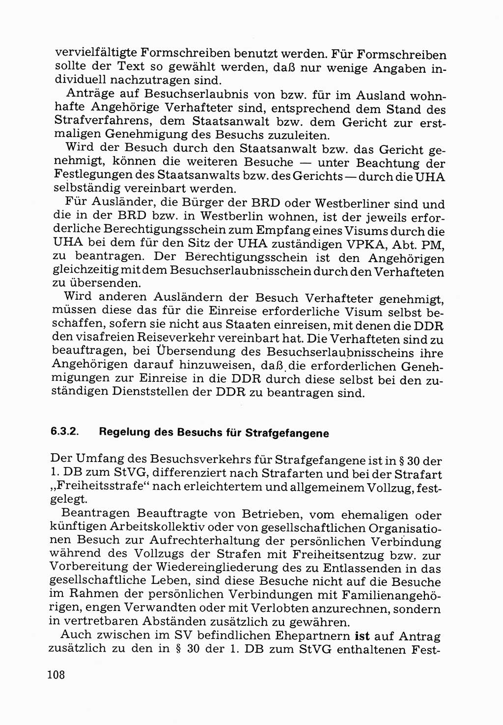 Verwaltungsmäßige Aufgaben beim Vollzug der Untersuchungshaft (U-Haft) sowie der Strafen mit Freiheitsentzug (SV) [Deutsche Demokratische Republik (DDR)] 1980, Seite 108 (Aufg. Vollz. U-Haft SV DDR 1980, S. 108)