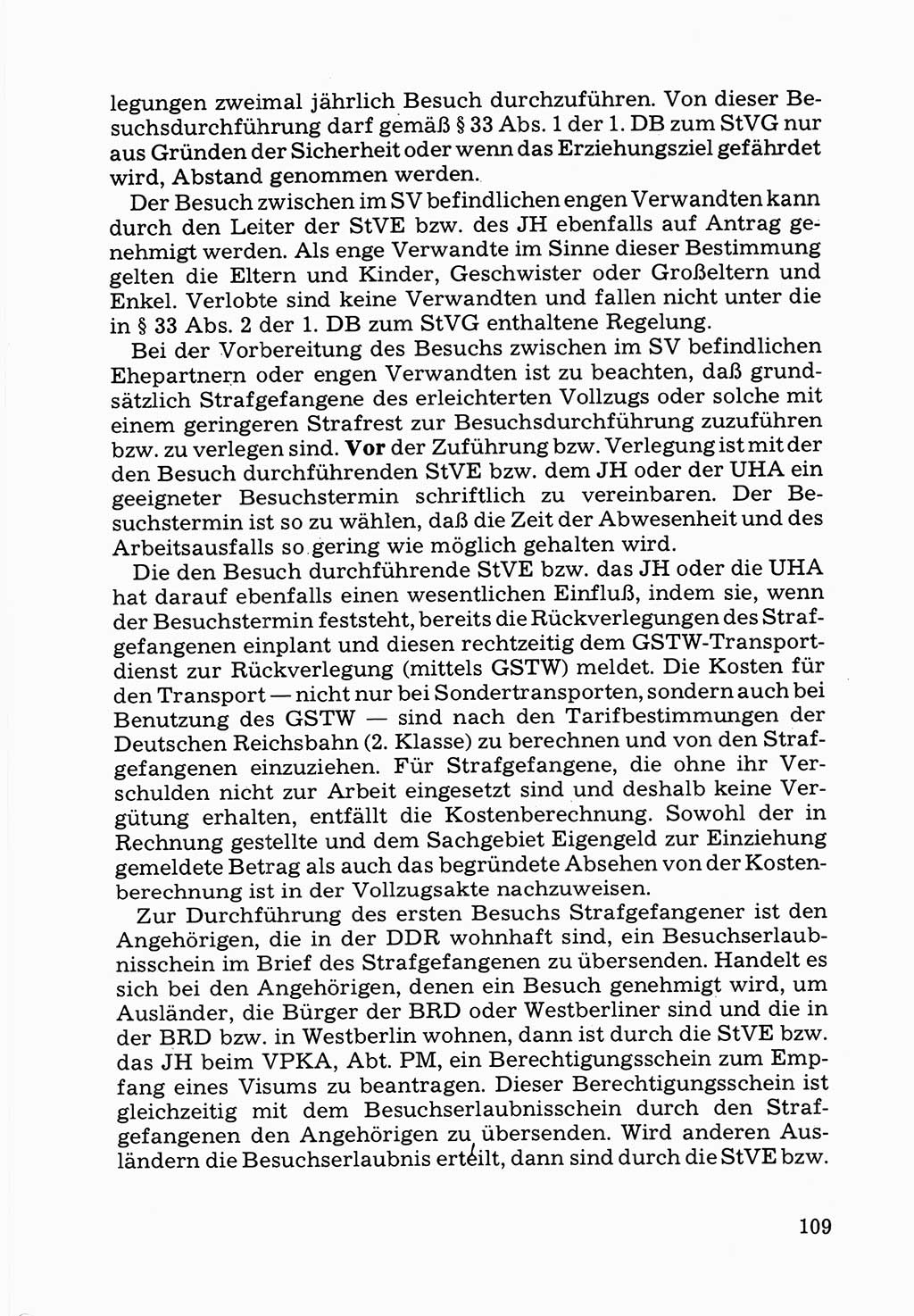 Verwaltungsmäßige Aufgaben beim Vollzug der Untersuchungshaft (U-Haft) sowie der Strafen mit Freiheitsentzug (SV) [Deutsche Demokratische Republik (DDR)] 1980, Seite 109 (Aufg. Vollz. U-Haft SV DDR 1980, S. 109)
