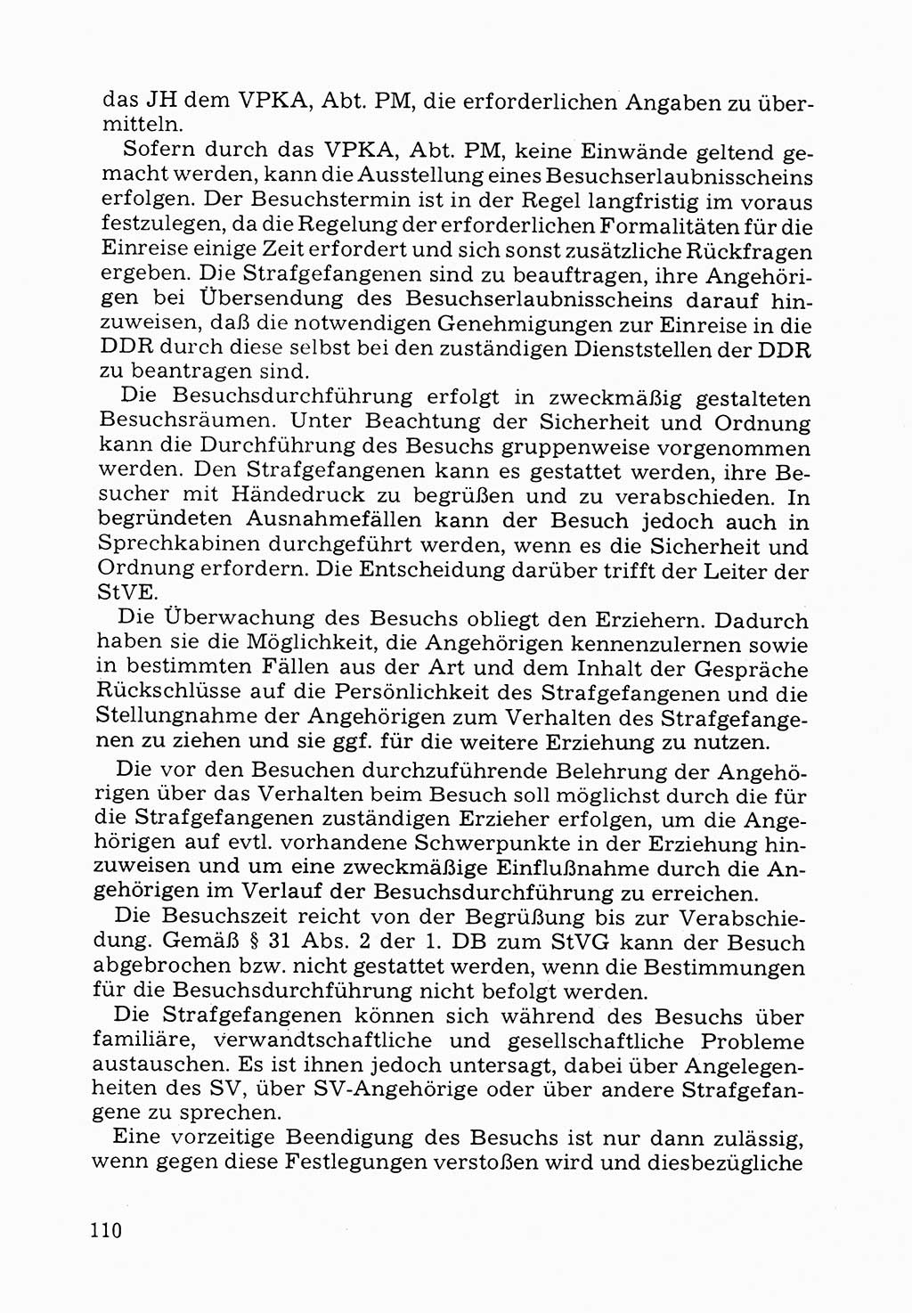 Verwaltungsmäßige Aufgaben beim Vollzug der Untersuchungshaft (U-Haft) sowie der Strafen mit Freiheitsentzug (SV) [Deutsche Demokratische Republik (DDR)] 1980, Seite 110 (Aufg. Vollz. U-Haft SV DDR 1980, S. 110)