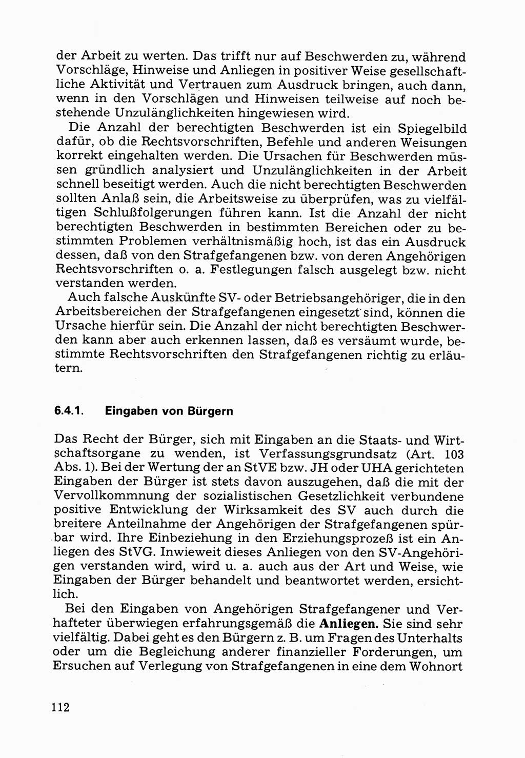 Verwaltungsmäßige Aufgaben beim Vollzug der Untersuchungshaft (U-Haft) sowie der Strafen mit Freiheitsentzug (SV) [Deutsche Demokratische Republik (DDR)] 1980, Seite 112 (Aufg. Vollz. U-Haft SV DDR 1980, S. 112)