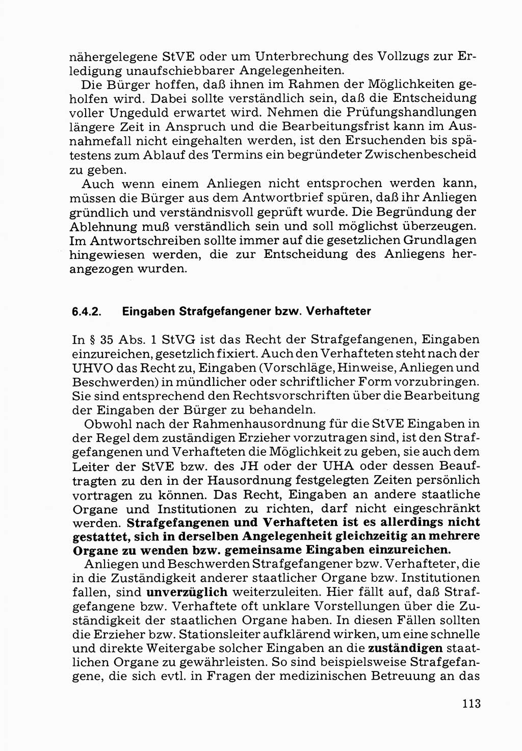 Verwaltungsmäßige Aufgaben beim Vollzug der Untersuchungshaft (U-Haft) sowie der Strafen mit Freiheitsentzug (SV) [Deutsche Demokratische Republik (DDR)] 1980, Seite 113 (Aufg. Vollz. U-Haft SV DDR 1980, S. 113)