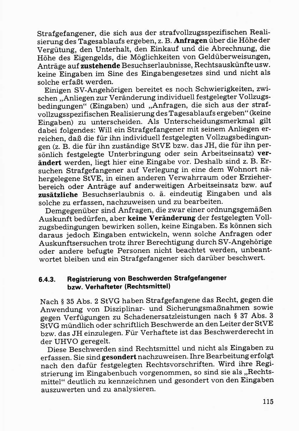 Verwaltungsmäßige Aufgaben beim Vollzug der Untersuchungshaft (U-Haft) sowie der Strafen mit Freiheitsentzug (SV) [Deutsche Demokratische Republik (DDR)] 1980, Seite 115 (Aufg. Vollz. U-Haft SV DDR 1980, S. 115)