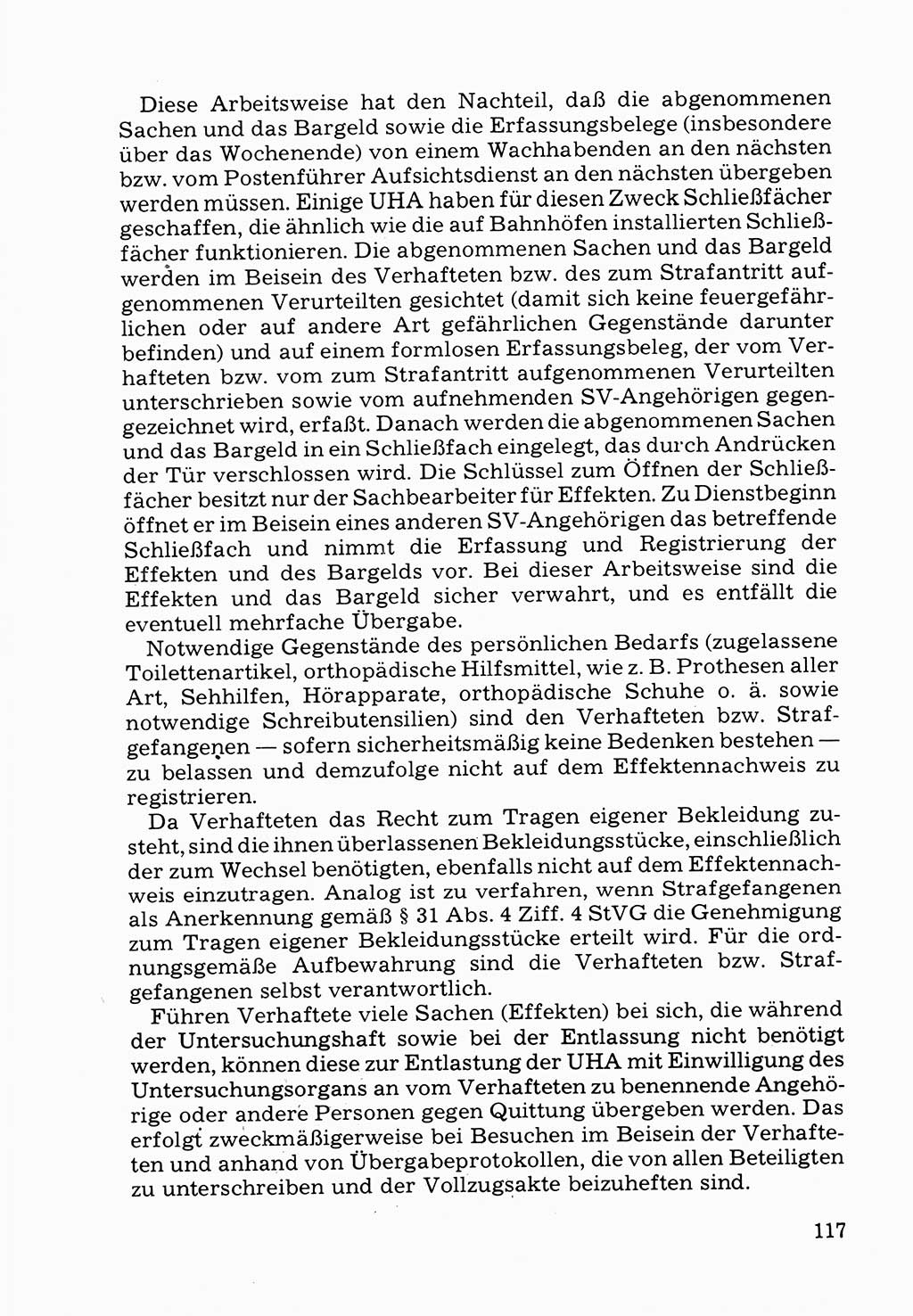 Verwaltungsmäßige Aufgaben beim Vollzug der Untersuchungshaft (U-Haft) sowie der Strafen mit Freiheitsentzug (SV) [Deutsche Demokratische Republik (DDR)] 1980, Seite 117 (Aufg. Vollz. U-Haft SV DDR 1980, S. 117)