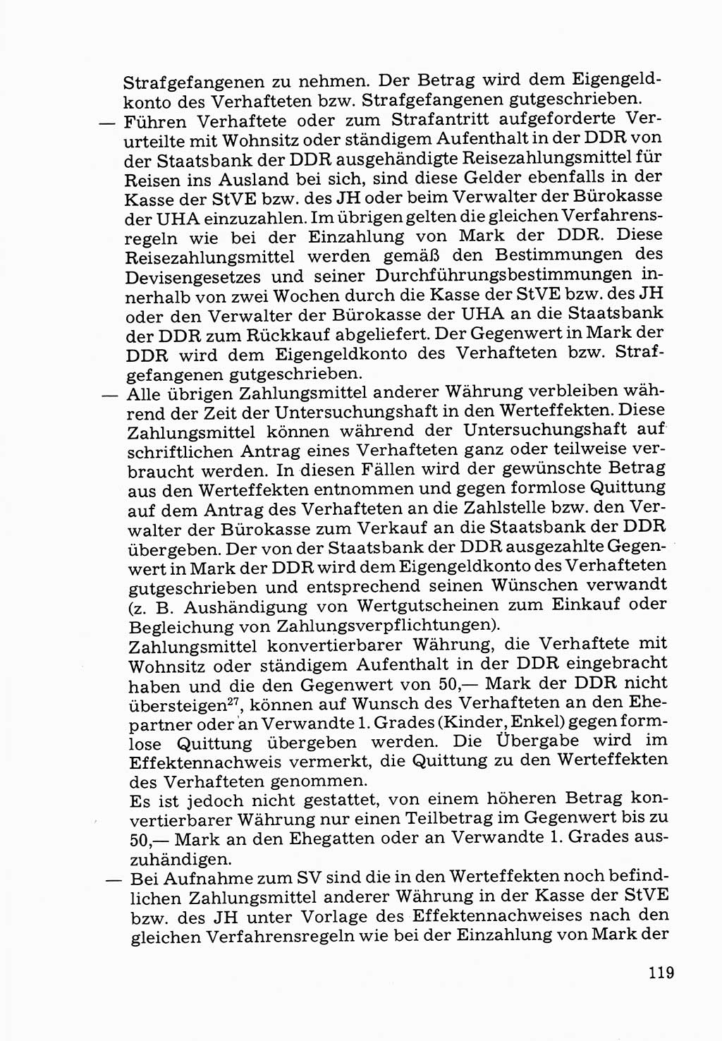 Verwaltungsmäßige Aufgaben beim Vollzug der Untersuchungshaft (U-Haft) sowie der Strafen mit Freiheitsentzug (SV) [Deutsche Demokratische Republik (DDR)] 1980, Seite 119 (Aufg. Vollz. U-Haft SV DDR 1980, S. 119)