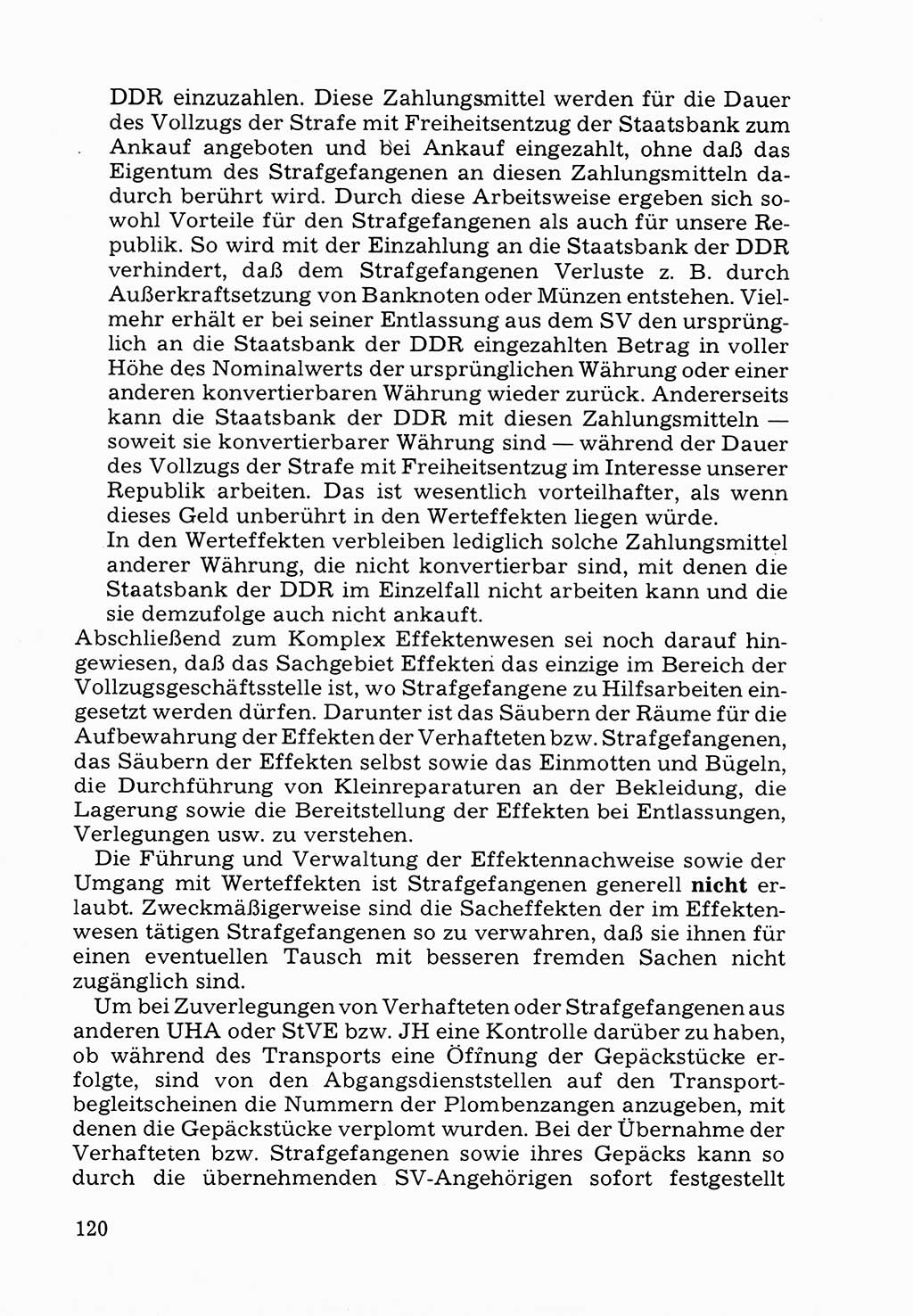 Verwaltungsmäßige Aufgaben beim Vollzug der Untersuchungshaft (U-Haft) sowie der Strafen mit Freiheitsentzug (SV) [Deutsche Demokratische Republik (DDR)] 1980, Seite 120 (Aufg. Vollz. U-Haft SV DDR 1980, S. 120)