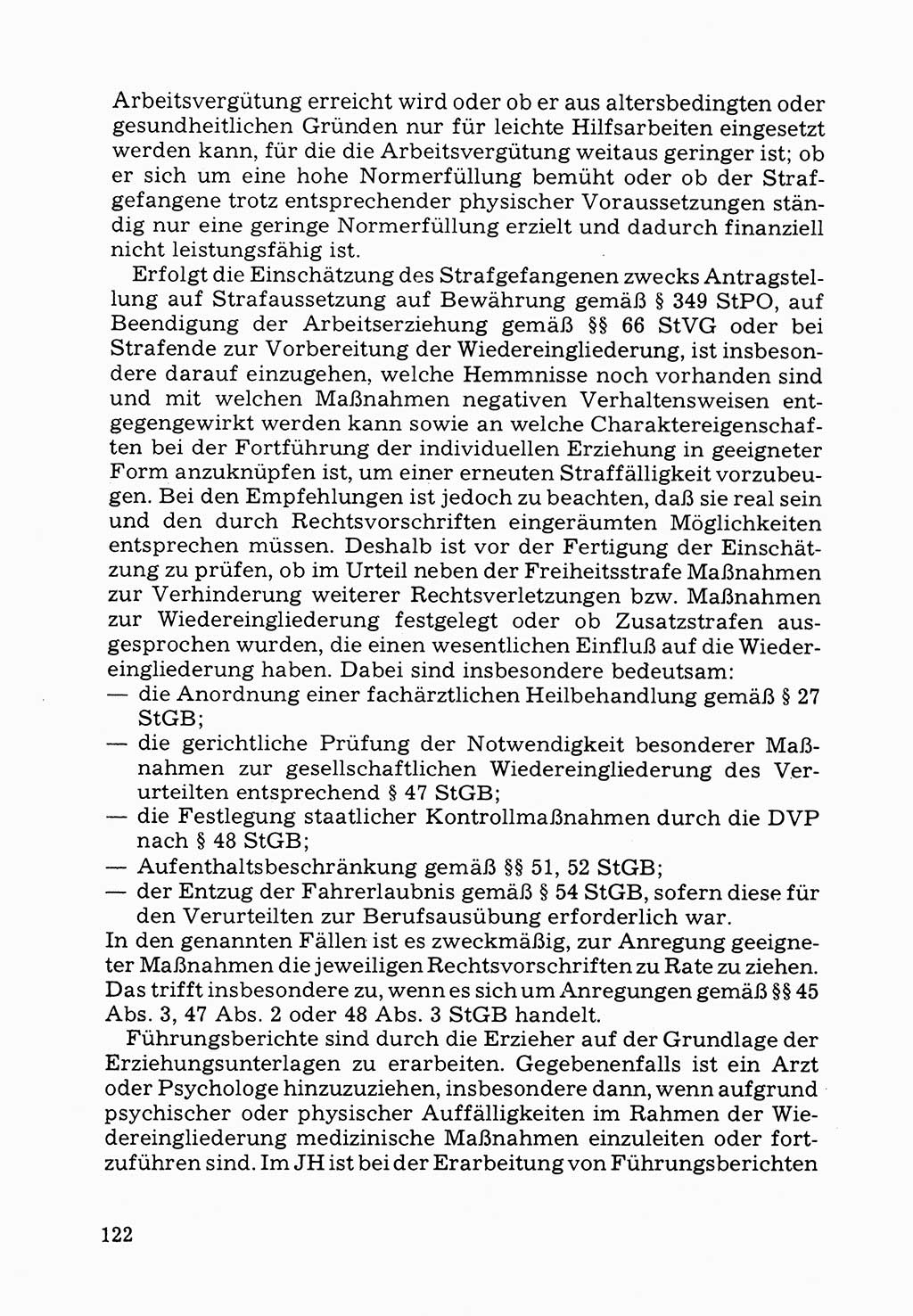 Verwaltungsmäßige Aufgaben beim Vollzug der Untersuchungshaft (U-Haft) sowie der Strafen mit Freiheitsentzug (SV) [Deutsche Demokratische Republik (DDR)] 1980, Seite 122 (Aufg. Vollz. U-Haft SV DDR 1980, S. 122)