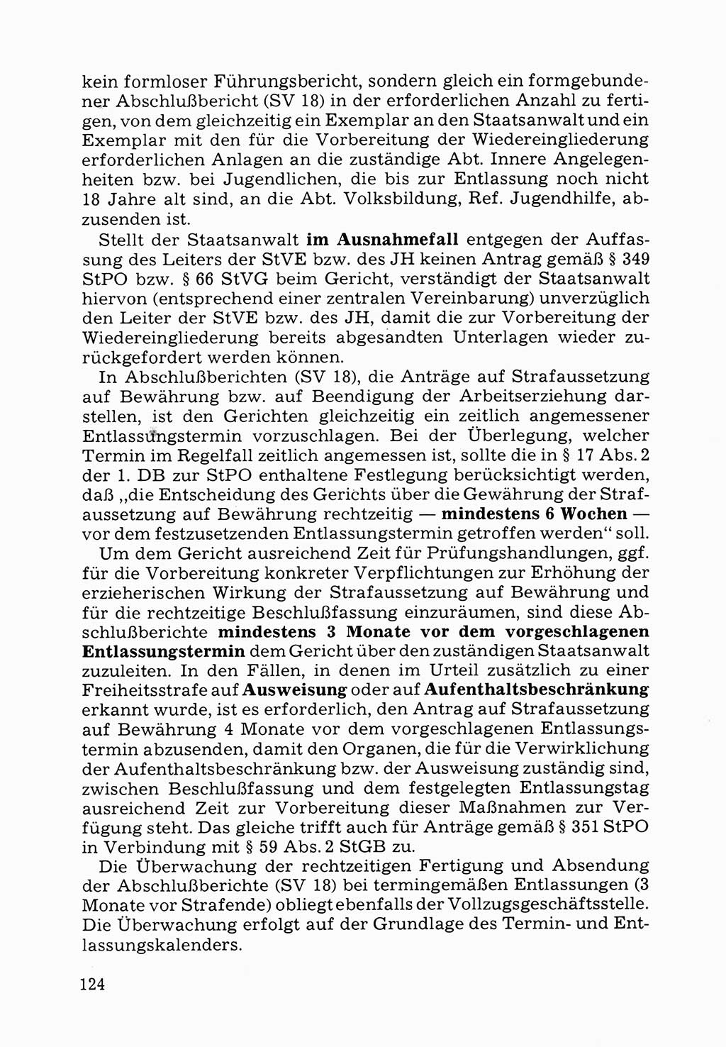 Verwaltungsmäßige Aufgaben beim Vollzug der Untersuchungshaft (U-Haft) sowie der Strafen mit Freiheitsentzug (SV) [Deutsche Demokratische Republik (DDR)] 1980, Seite 124 (Aufg. Vollz. U-Haft SV DDR 1980, S. 124)