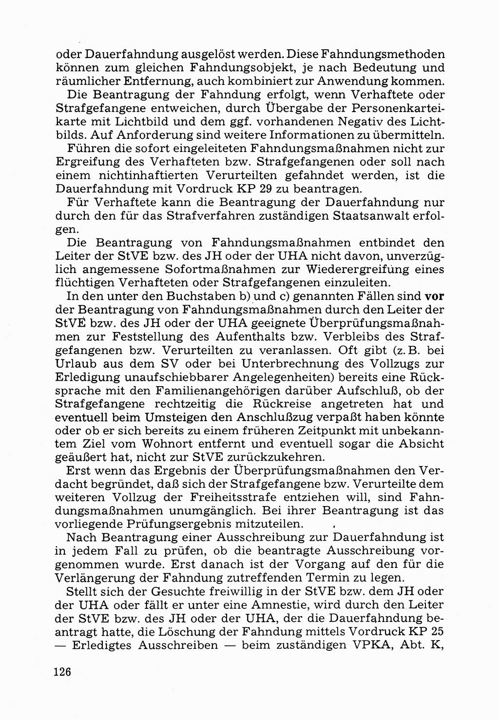 Verwaltungsmäßige Aufgaben beim Vollzug der Untersuchungshaft (U-Haft) sowie der Strafen mit Freiheitsentzug (SV) [Deutsche Demokratische Republik (DDR)] 1980, Seite 126 (Aufg. Vollz. U-Haft SV DDR 1980, S. 126)