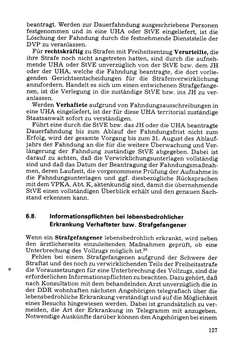 Verwaltungsmäßige Aufgaben beim Vollzug der Untersuchungshaft (U-Haft) sowie der Strafen mit Freiheitsentzug (SV) [Deutsche Demokratische Republik (DDR)] 1980, Seite 127 (Aufg. Vollz. U-Haft SV DDR 1980, S. 127)