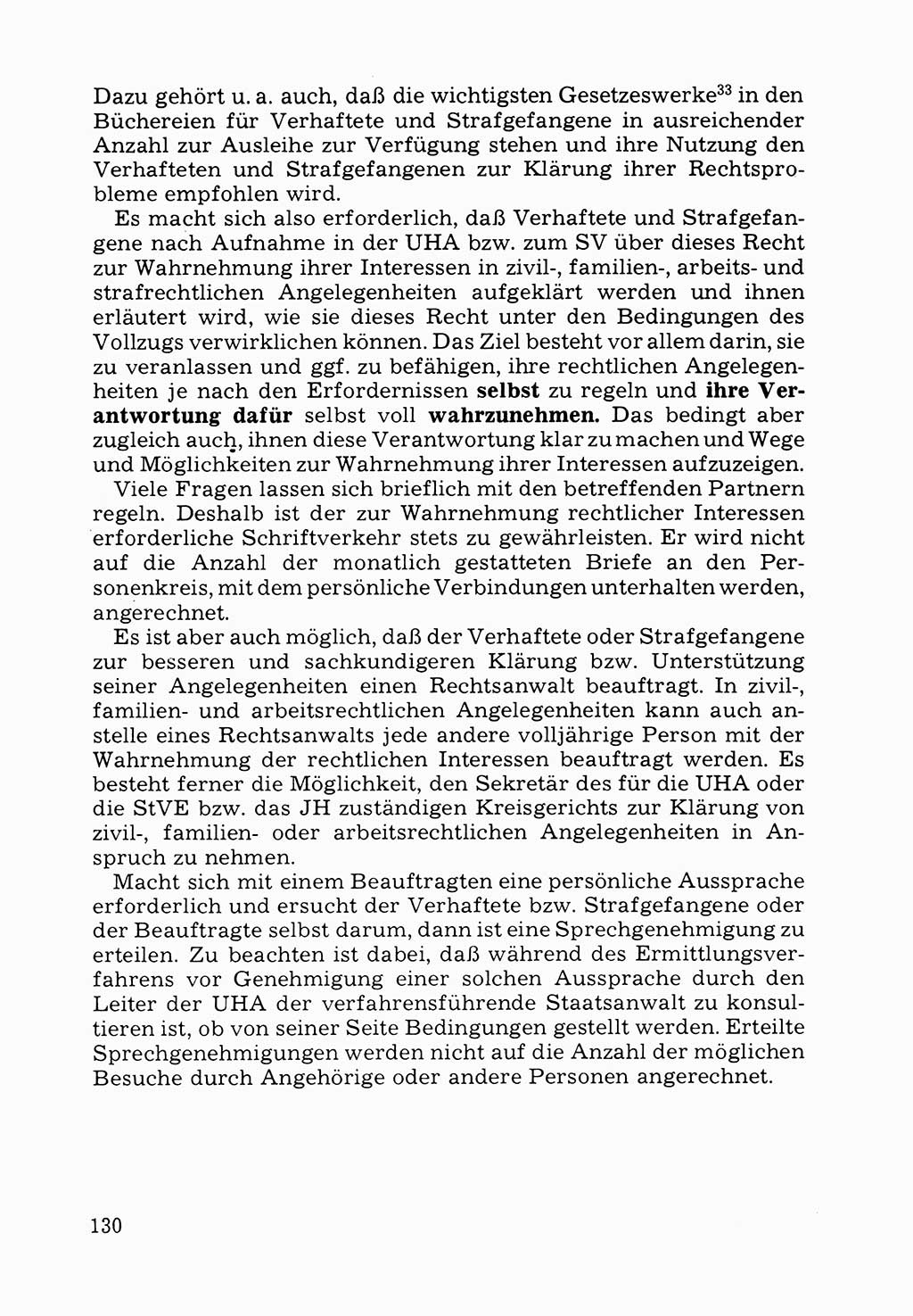 Verwaltungsmäßige Aufgaben beim Vollzug der Untersuchungshaft (U-Haft) sowie der Strafen mit Freiheitsentzug (SV) [Deutsche Demokratische Republik (DDR)] 1980, Seite 130 (Aufg. Vollz. U-Haft SV DDR 1980, S. 130)