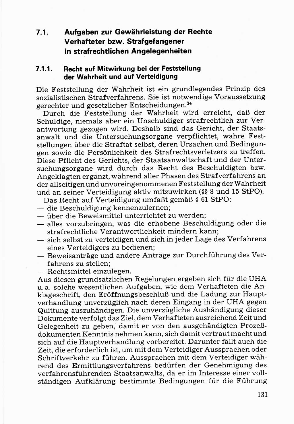 Verwaltungsmäßige Aufgaben beim Vollzug der Untersuchungshaft (U-Haft) sowie der Strafen mit Freiheitsentzug (SV) [Deutsche Demokratische Republik (DDR)] 1980, Seite 131 (Aufg. Vollz. U-Haft SV DDR 1980, S. 131)