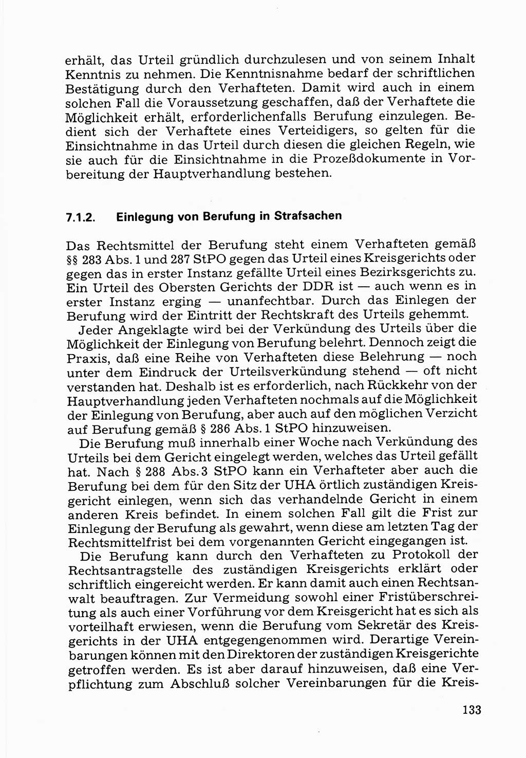 Verwaltungsmäßige Aufgaben beim Vollzug der Untersuchungshaft (U-Haft) sowie der Strafen mit Freiheitsentzug (SV) [Deutsche Demokratische Republik (DDR)] 1980, Seite 133 (Aufg. Vollz. U-Haft SV DDR 1980, S. 133)