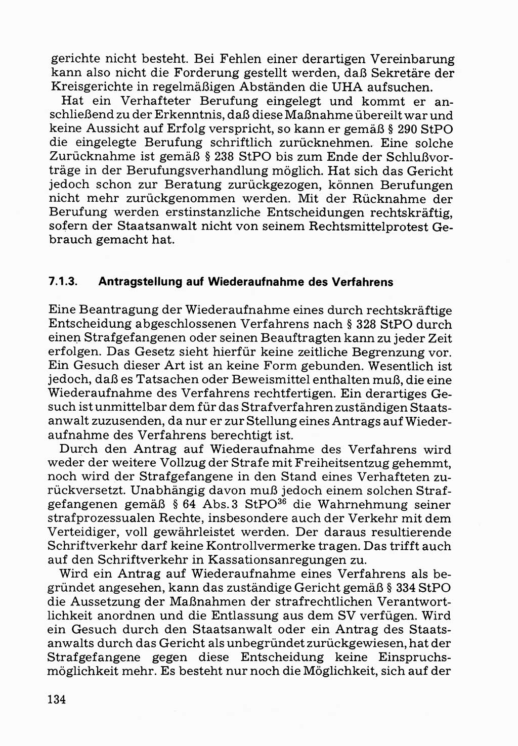 Verwaltungsmäßige Aufgaben beim Vollzug der Untersuchungshaft (U-Haft) sowie der Strafen mit Freiheitsentzug (SV) [Deutsche Demokratische Republik (DDR)] 1980, Seite 134 (Aufg. Vollz. U-Haft SV DDR 1980, S. 134)