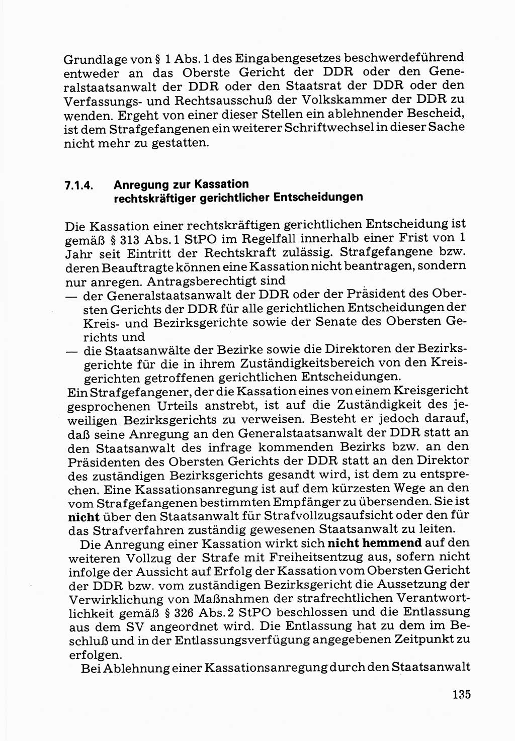 Verwaltungsmäßige Aufgaben beim Vollzug der Untersuchungshaft (U-Haft) sowie der Strafen mit Freiheitsentzug (SV) [Deutsche Demokratische Republik (DDR)] 1980, Seite 135 (Aufg. Vollz. U-Haft SV DDR 1980, S. 135)