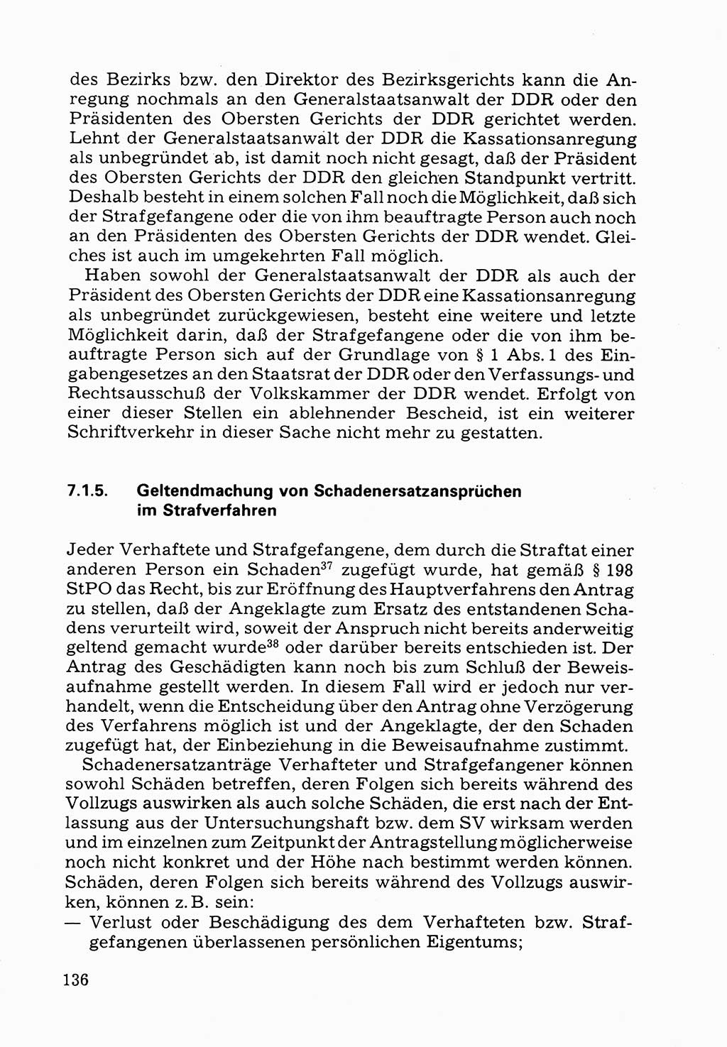 Verwaltungsmäßige Aufgaben beim Vollzug der Untersuchungshaft (U-Haft) sowie der Strafen mit Freiheitsentzug (SV) [Deutsche Demokratische Republik (DDR)] 1980, Seite 136 (Aufg. Vollz. U-Haft SV DDR 1980, S. 136)