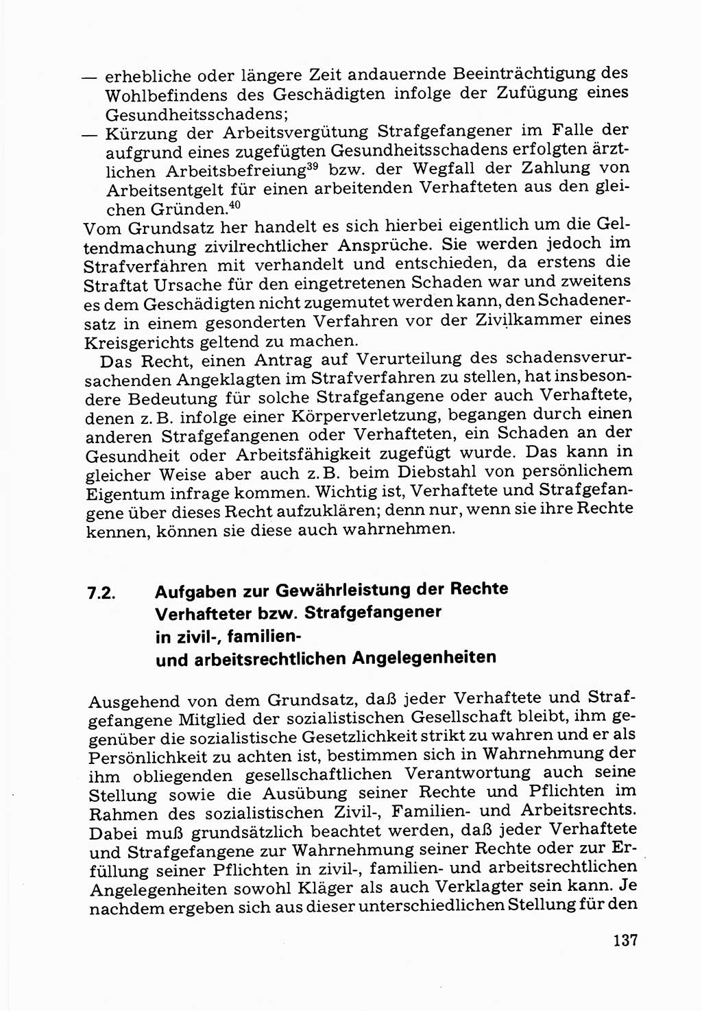 Verwaltungsmäßige Aufgaben beim Vollzug der Untersuchungshaft (U-Haft) sowie der Strafen mit Freiheitsentzug (SV) [Deutsche Demokratische Republik (DDR)] 1980, Seite 137 (Aufg. Vollz. U-Haft SV DDR 1980, S. 137)