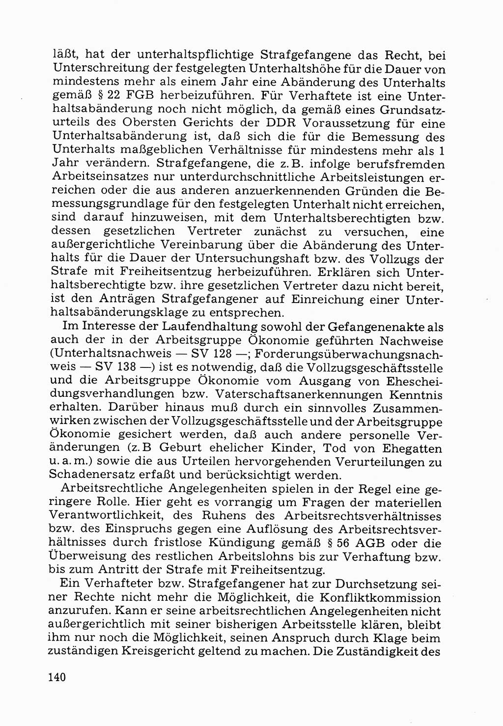 Verwaltungsmäßige Aufgaben beim Vollzug der Untersuchungshaft (U-Haft) sowie der Strafen mit Freiheitsentzug (SV) [Deutsche Demokratische Republik (DDR)] 1980, Seite 140 (Aufg. Vollz. U-Haft SV DDR 1980, S. 140)