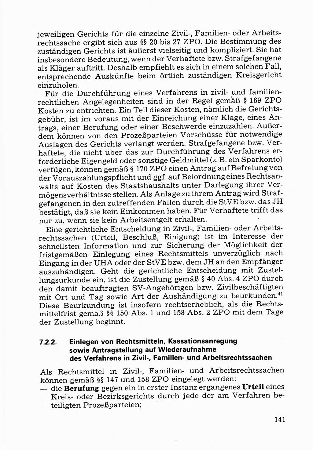 Verwaltungsmäßige Aufgaben beim Vollzug der Untersuchungshaft (U-Haft) sowie der Strafen mit Freiheitsentzug (SV) [Deutsche Demokratische Republik (DDR)] 1980, Seite 141 (Aufg. Vollz. U-Haft SV DDR 1980, S. 141)