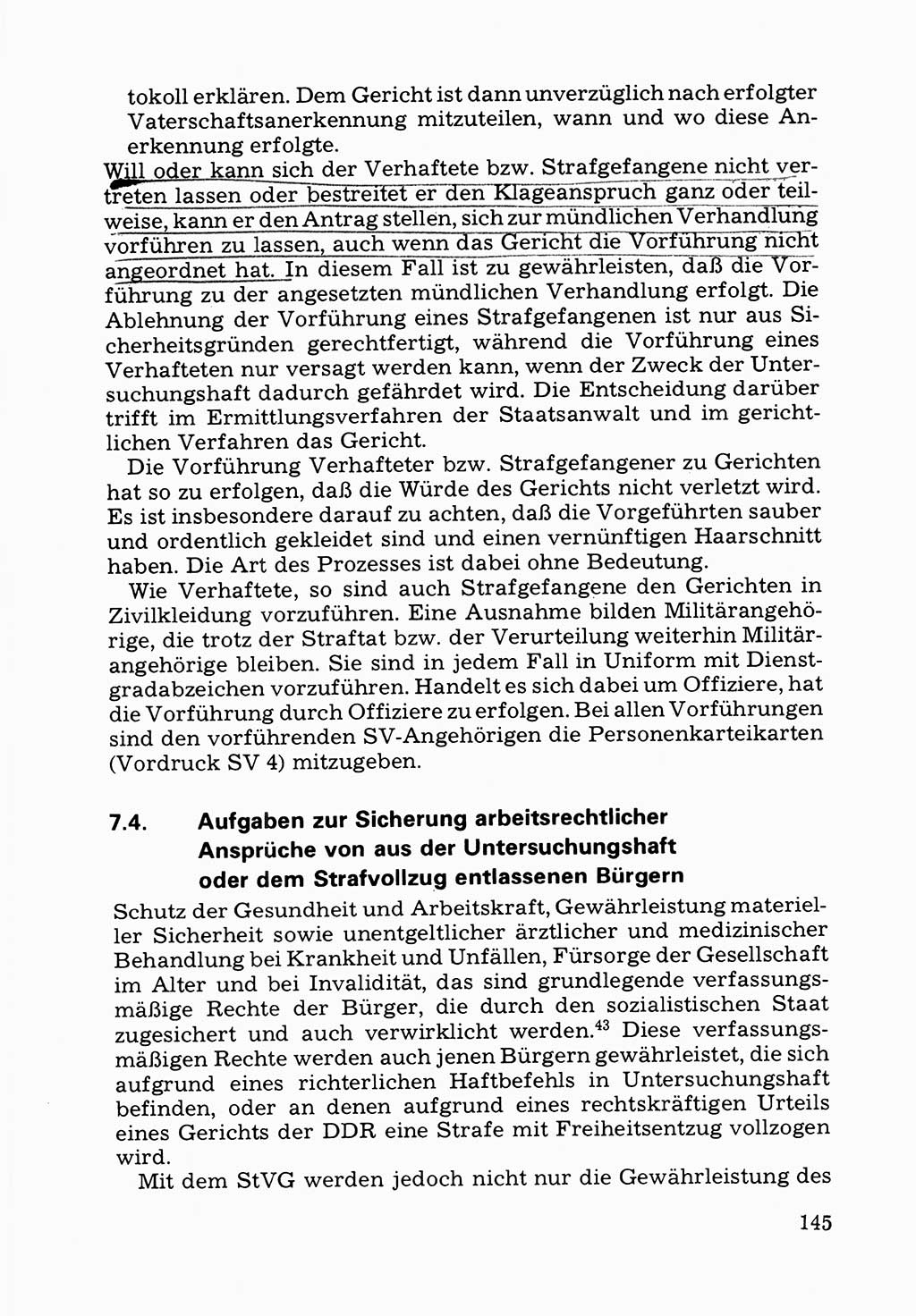 Verwaltungsmäßige Aufgaben beim Vollzug der Untersuchungshaft (U-Haft) sowie der Strafen mit Freiheitsentzug (SV) [Deutsche Demokratische Republik (DDR)] 1980, Seite 145 (Aufg. Vollz. U-Haft SV DDR 1980, S. 145)