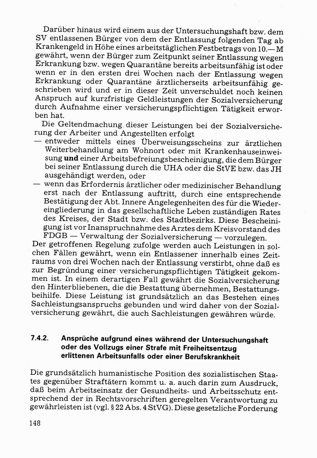 Verwaltungsmäßige Aufgaben beim Vollzug der Untersuchungshaft (U-Haft) sowie der Strafen mit Freiheitsentzug (SV) [Deutsche Demokratische Republik (DDR)] 1980, Seite 148 (Aufg. Vollz. U-Haft SV DDR 1980, S. 148)