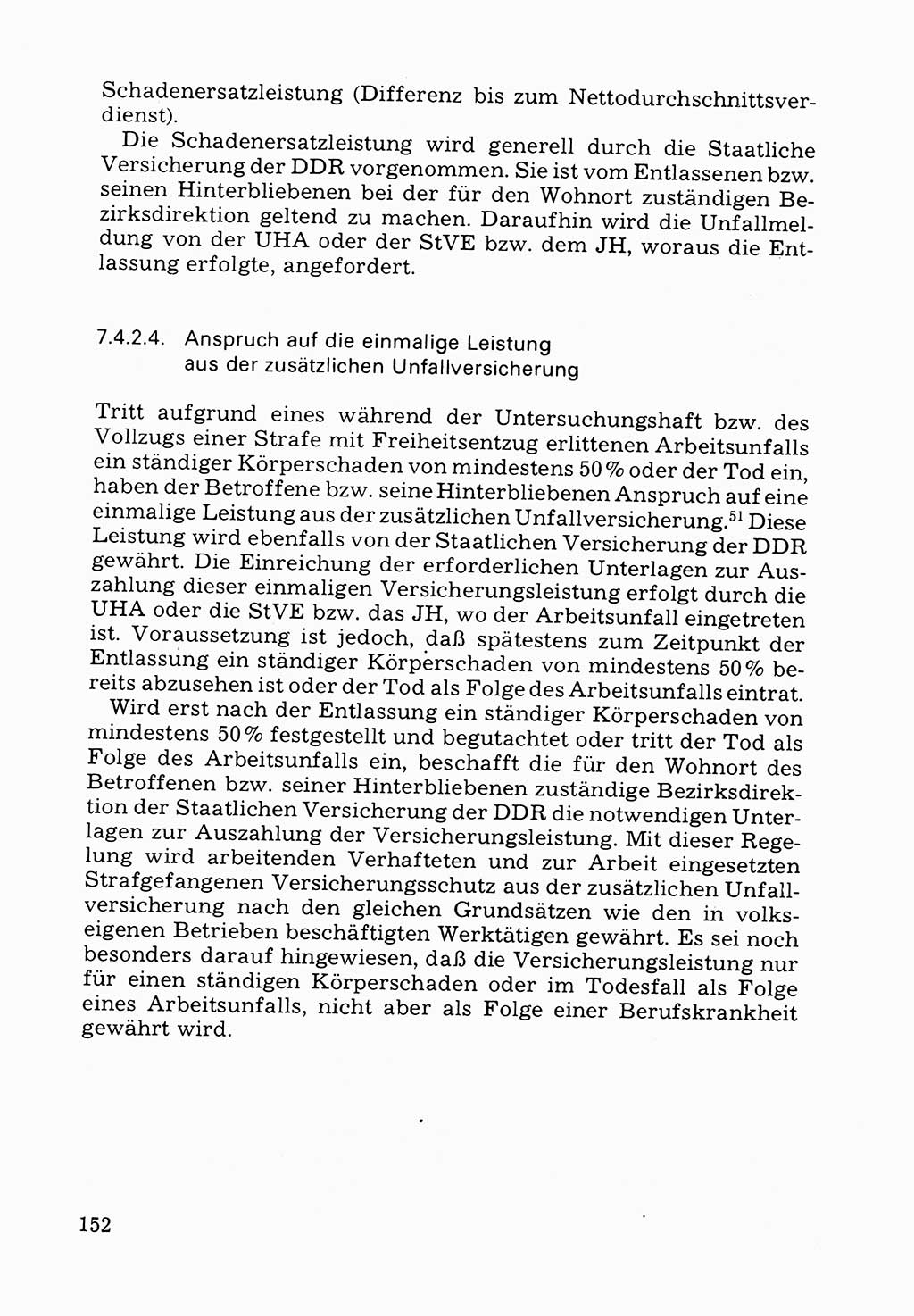 Verwaltungsmäßige Aufgaben beim Vollzug der Untersuchungshaft (U-Haft) sowie der Strafen mit Freiheitsentzug (SV) [Deutsche Demokratische Republik (DDR)] 1980, Seite 152 (Aufg. Vollz. U-Haft SV DDR 1980, S. 152)