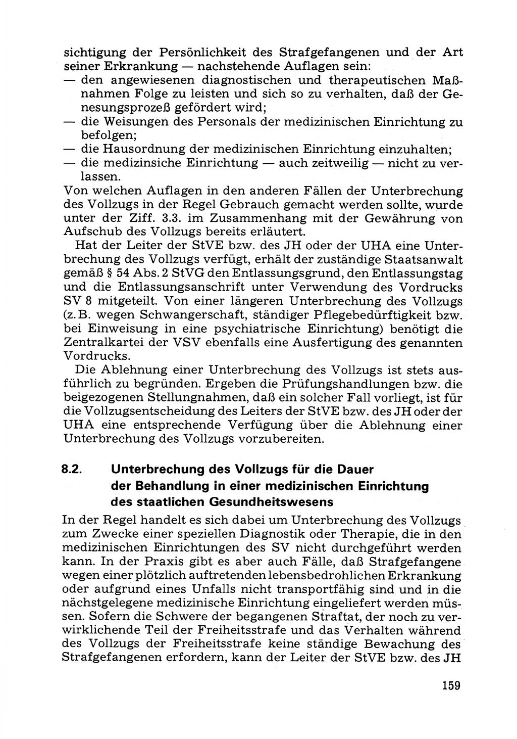 Verwaltungsmäßige Aufgaben beim Vollzug der Untersuchungshaft (U-Haft) sowie der Strafen mit Freiheitsentzug (SV) [Deutsche Demokratische Republik (DDR)] 1980, Seite 159 (Aufg. Vollz. U-Haft SV DDR 1980, S. 159)