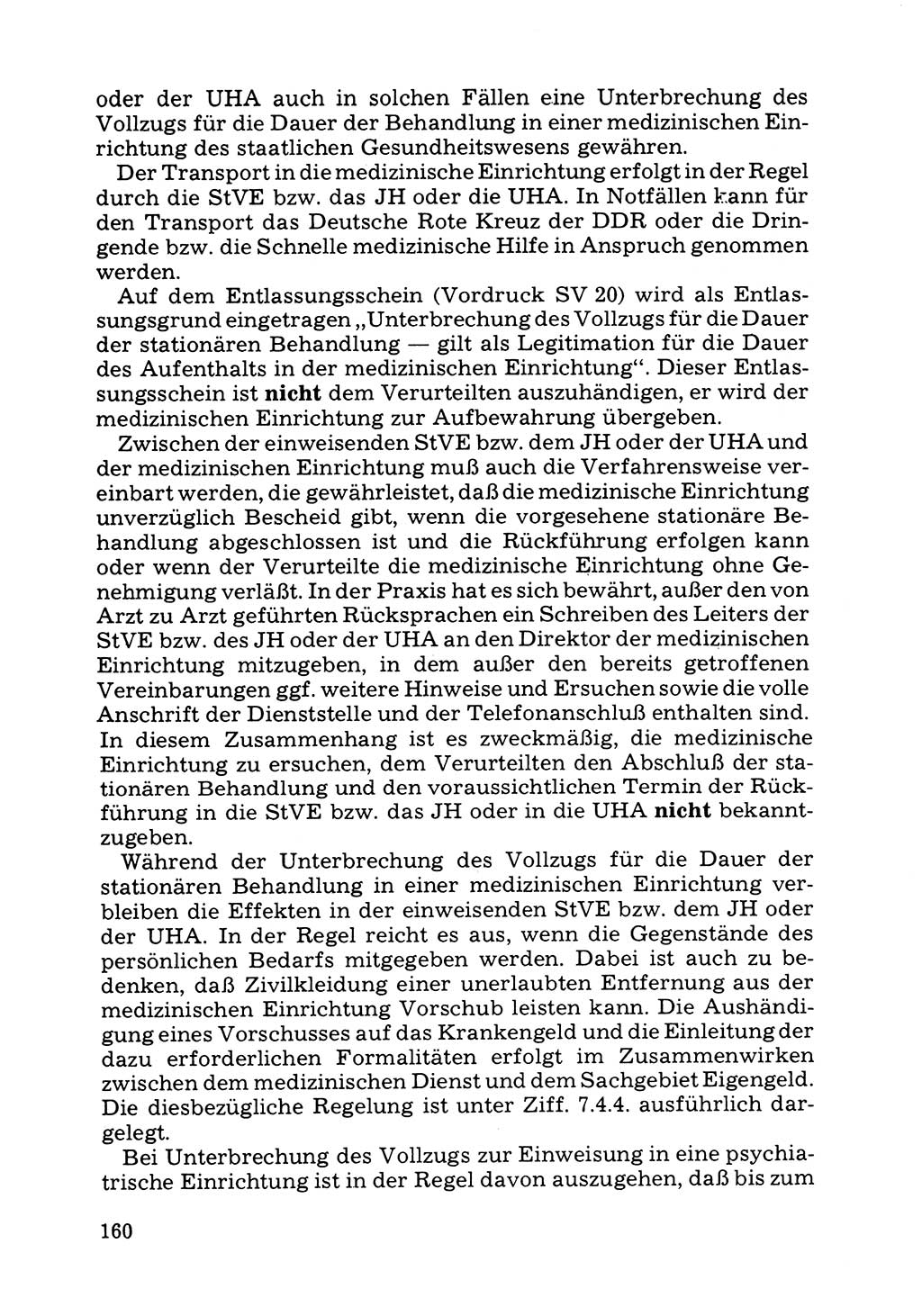 Verwaltungsmäßige Aufgaben beim Vollzug der Untersuchungshaft (U-Haft) sowie der Strafen mit Freiheitsentzug (SV) [Deutsche Demokratische Republik (DDR)] 1980, Seite 160 (Aufg. Vollz. U-Haft SV DDR 1980, S. 160)