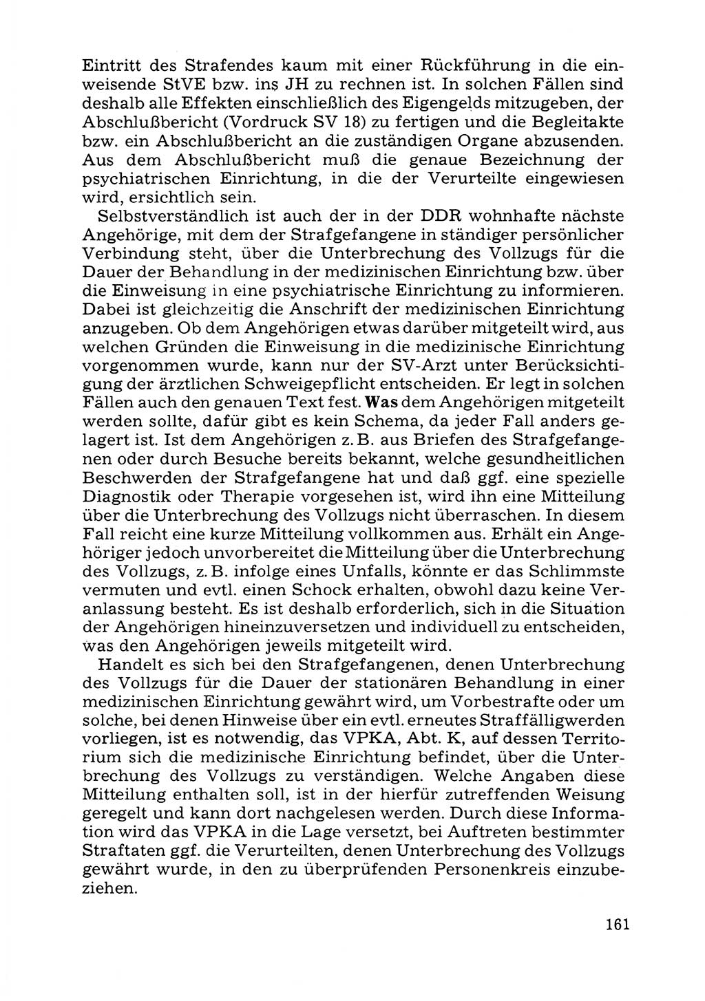 Verwaltungsmäßige Aufgaben beim Vollzug der Untersuchungshaft (U-Haft) sowie der Strafen mit Freiheitsentzug (SV) [Deutsche Demokratische Republik (DDR)] 1980, Seite 161 (Aufg. Vollz. U-Haft SV DDR 1980, S. 161)
