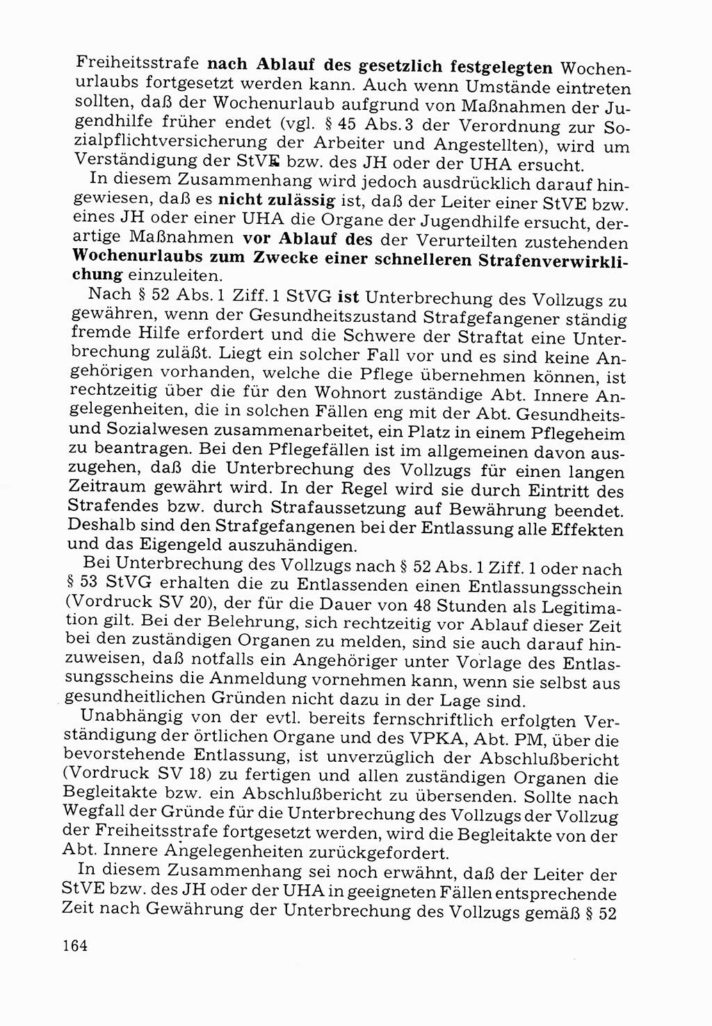 Verwaltungsmäßige Aufgaben beim Vollzug der Untersuchungshaft (U-Haft) sowie der Strafen mit Freiheitsentzug (SV) [Deutsche Demokratische Republik (DDR)] 1980, Seite 164 (Aufg. Vollz. U-Haft SV DDR 1980, S. 164)