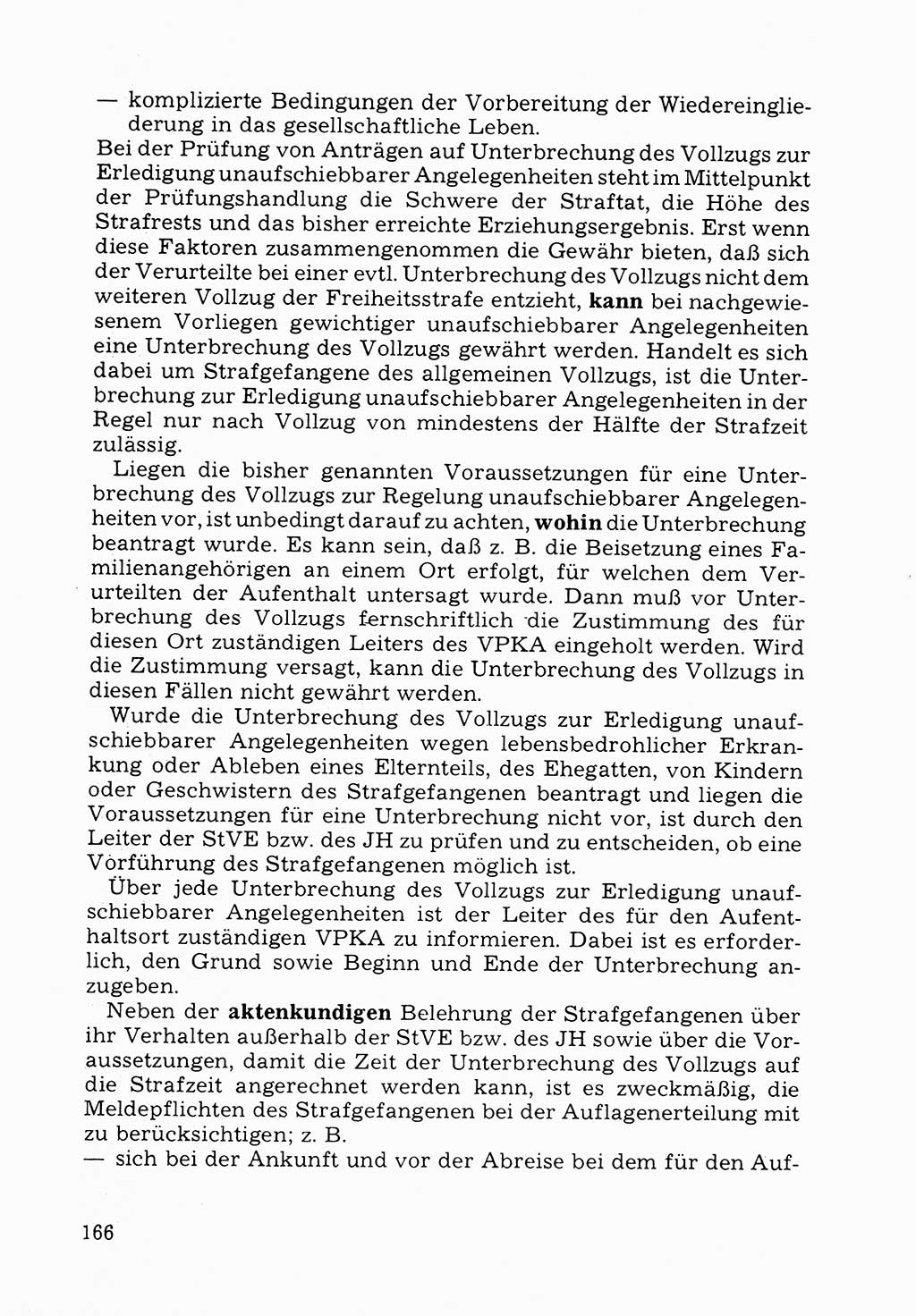 Verwaltungsmäßige Aufgaben beim Vollzug der Untersuchungshaft (U-Haft) sowie der Strafen mit Freiheitsentzug (SV) [Deutsche Demokratische Republik (DDR)] 1980, Seite 166 (Aufg. Vollz. U-Haft SV DDR 1980, S. 166)