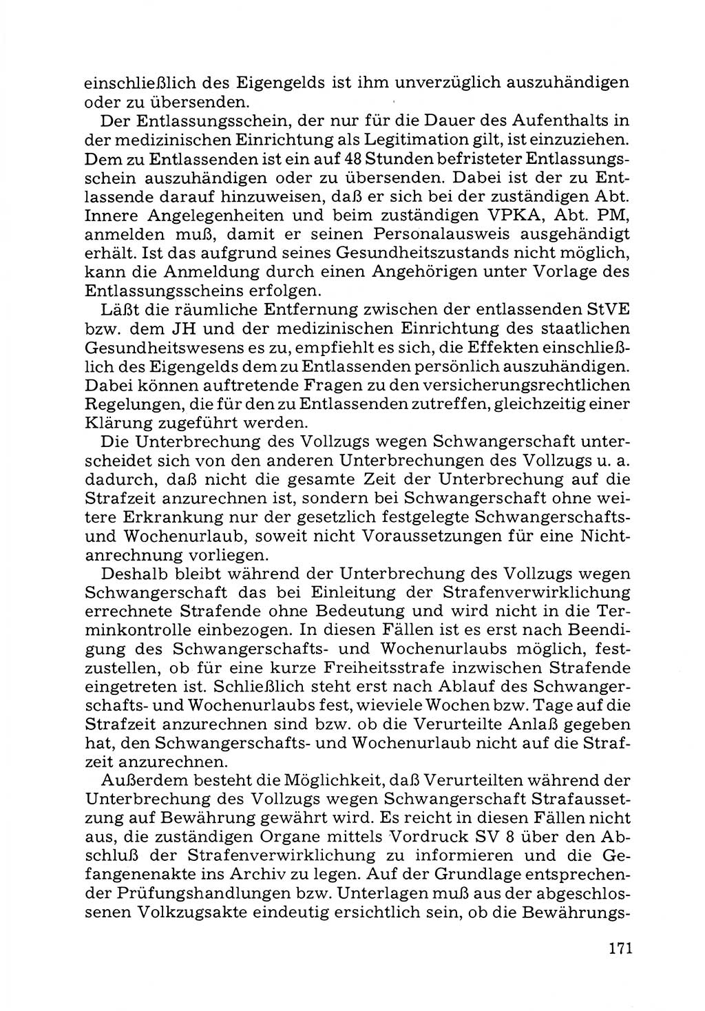 Verwaltungsmäßige Aufgaben beim Vollzug der Untersuchungshaft (U-Haft) sowie der Strafen mit Freiheitsentzug (SV) [Deutsche Demokratische Republik (DDR)] 1980, Seite 171 (Aufg. Vollz. U-Haft SV DDR 1980, S. 171)