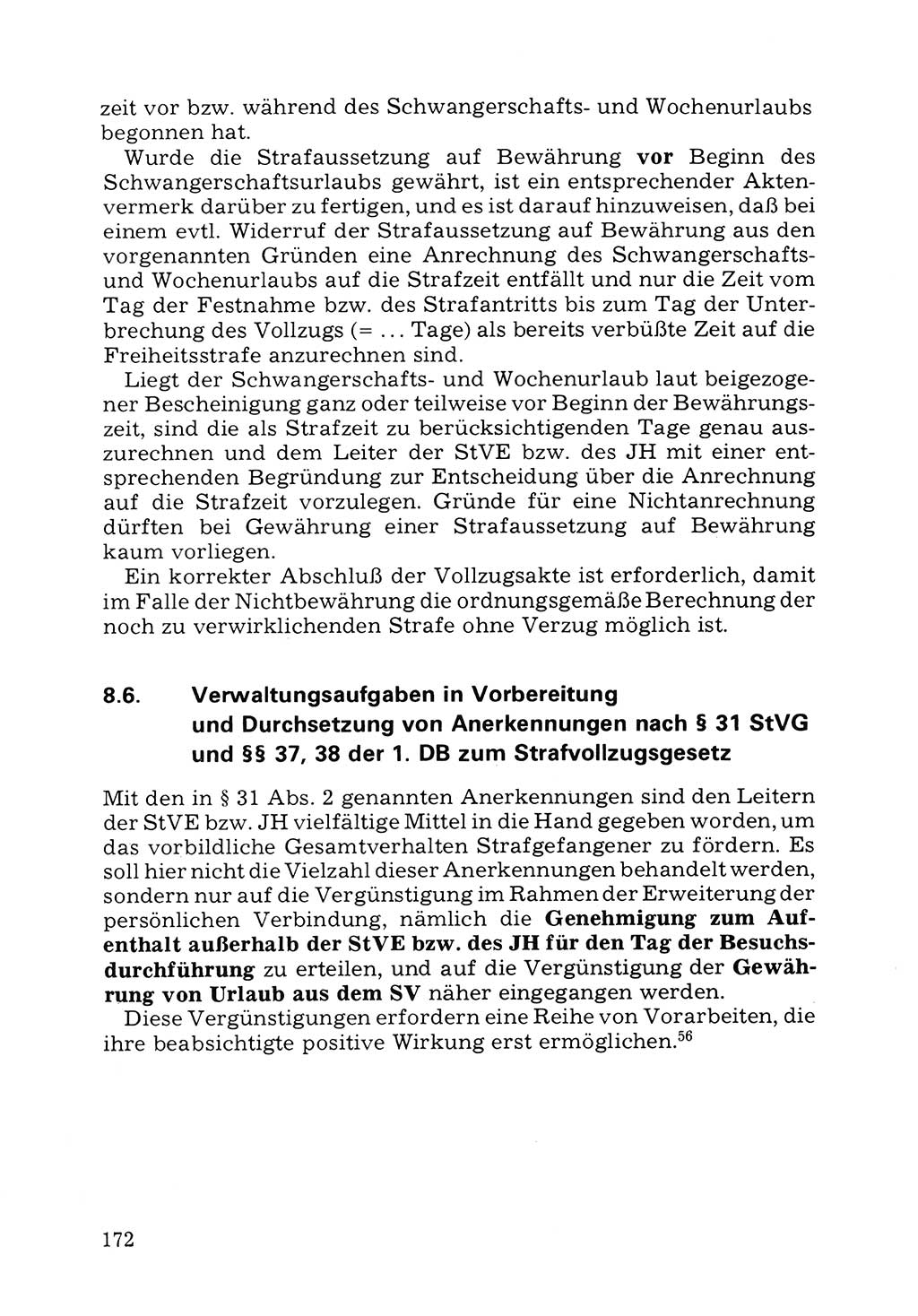 Verwaltungsmäßige Aufgaben beim Vollzug der Untersuchungshaft (U-Haft) sowie der Strafen mit Freiheitsentzug (SV) [Deutsche Demokratische Republik (DDR)] 1980, Seite 172 (Aufg. Vollz. U-Haft SV DDR 1980, S. 172)