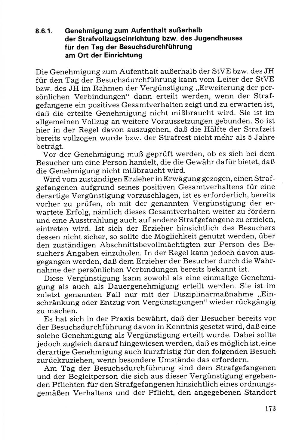 Verwaltungsmäßige Aufgaben beim Vollzug der Untersuchungshaft (U-Haft) sowie der Strafen mit Freiheitsentzug (SV) [Deutsche Demokratische Republik (DDR)] 1980, Seite 173 (Aufg. Vollz. U-Haft SV DDR 1980, S. 173)