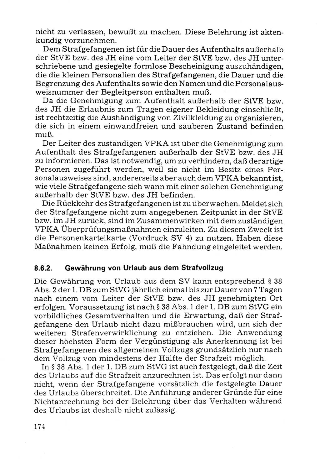 Verwaltungsmäßige Aufgaben beim Vollzug der Untersuchungshaft (U-Haft) sowie der Strafen mit Freiheitsentzug (SV) [Deutsche Demokratische Republik (DDR)] 1980, Seite 174 (Aufg. Vollz. U-Haft SV DDR 1980, S. 174)