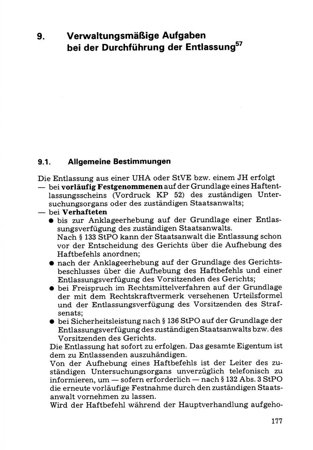 Verwaltungsmäßige Aufgaben beim Vollzug der Untersuchungshaft (U-Haft) sowie der Strafen mit Freiheitsentzug (SV) [Deutsche Demokratische Republik (DDR)] 1980, Seite 177 (Aufg. Vollz. U-Haft SV DDR 1980, S. 177)