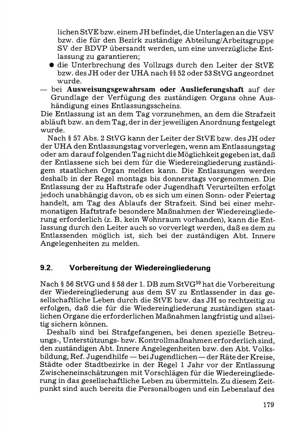 Verwaltungsmäßige Aufgaben beim Vollzug der Untersuchungshaft (U-Haft) sowie der Strafen mit Freiheitsentzug (SV) [Deutsche Demokratische Republik (DDR)] 1980, Seite 179 (Aufg. Vollz. U-Haft SV DDR 1980, S. 179)