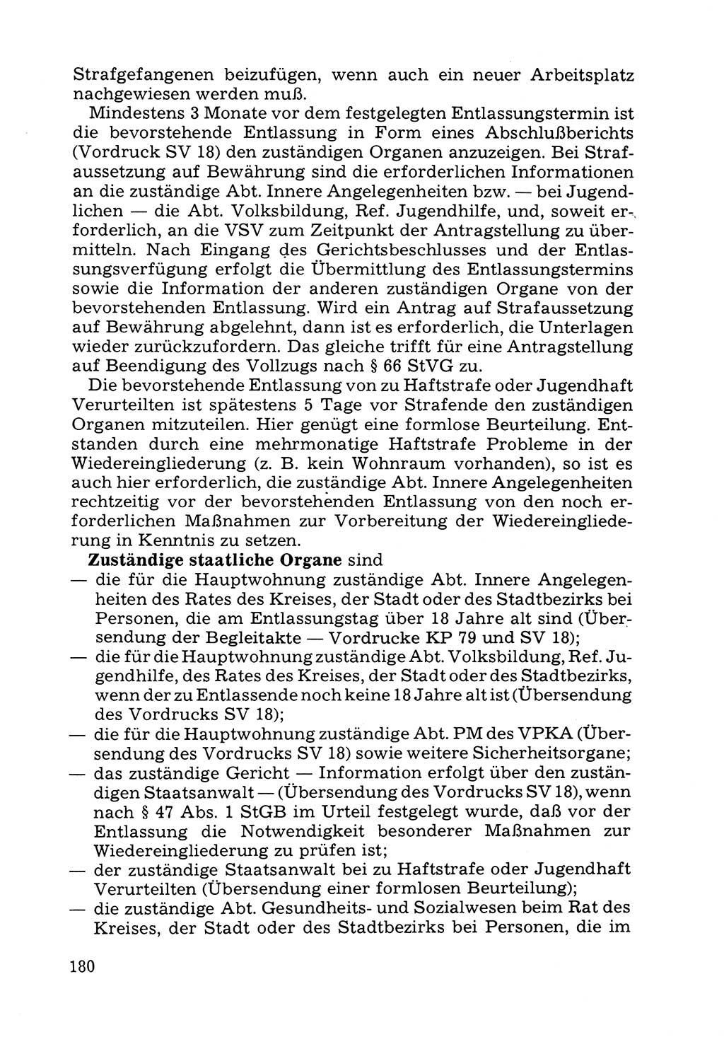 Verwaltungsmäßige Aufgaben beim Vollzug der Untersuchungshaft (U-Haft) sowie der Strafen mit Freiheitsentzug (SV) [Deutsche Demokratische Republik (DDR)] 1980, Seite 180 (Aufg. Vollz. U-Haft SV DDR 1980, S. 180)