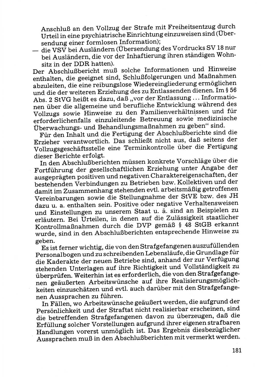 Verwaltungsmäßige Aufgaben beim Vollzug der Untersuchungshaft (U-Haft) sowie der Strafen mit Freiheitsentzug (SV) [Deutsche Demokratische Republik (DDR)] 1980, Seite 181 (Aufg. Vollz. U-Haft SV DDR 1980, S. 181)