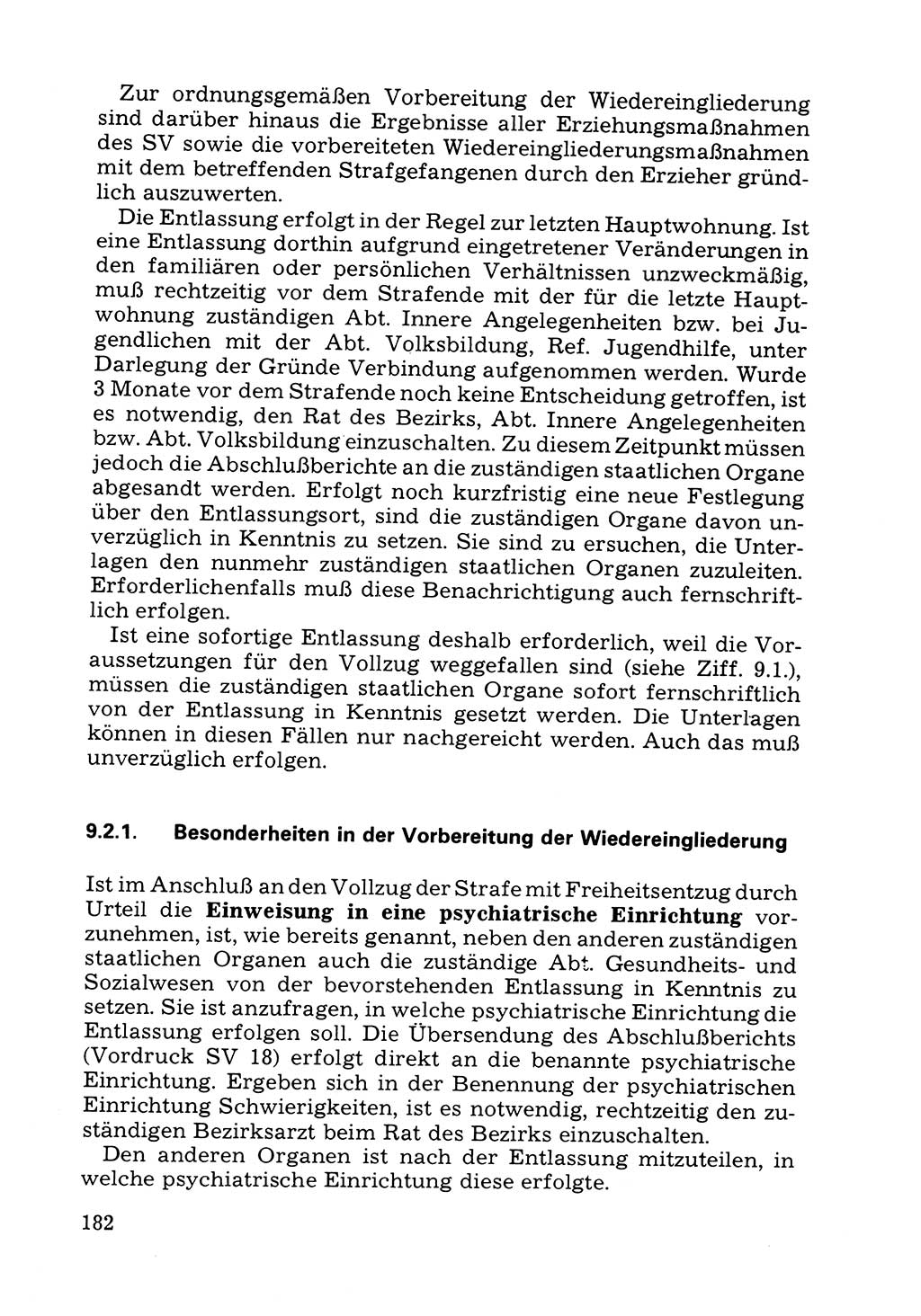 Verwaltungsmäßige Aufgaben beim Vollzug der Untersuchungshaft (U-Haft) sowie der Strafen mit Freiheitsentzug (SV) [Deutsche Demokratische Republik (DDR)] 1980, Seite 182 (Aufg. Vollz. U-Haft SV DDR 1980, S. 182)