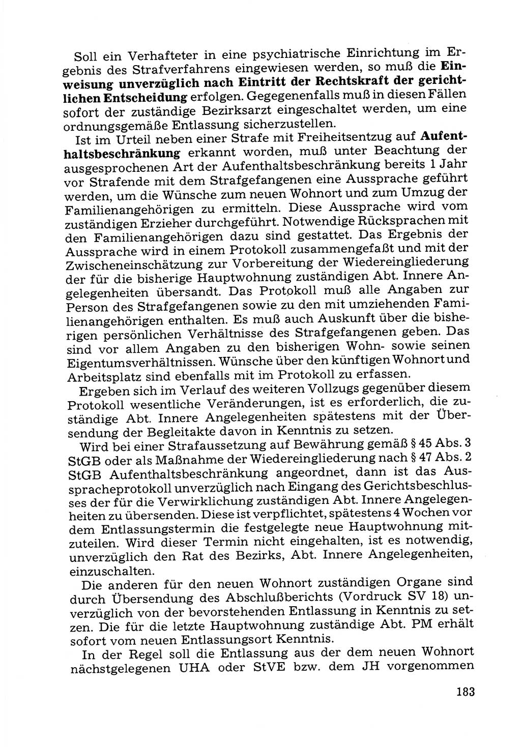 Verwaltungsmäßige Aufgaben beim Vollzug der Untersuchungshaft (U-Haft) sowie der Strafen mit Freiheitsentzug (SV) [Deutsche Demokratische Republik (DDR)] 1980, Seite 183 (Aufg. Vollz. U-Haft SV DDR 1980, S. 183)