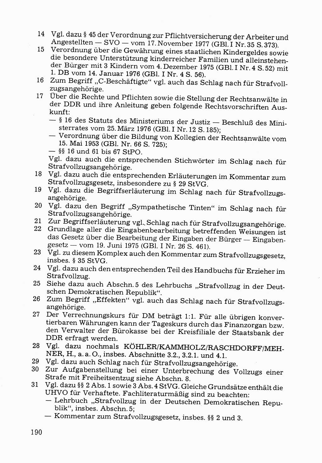 Verwaltungsmäßige Aufgaben beim Vollzug der Untersuchungshaft (U-Haft) sowie der Strafen mit Freiheitsentzug (SV) [Deutsche Demokratische Republik (DDR)] 1980, Seite 190 (Aufg. Vollz. U-Haft SV DDR 1980, S. 190)