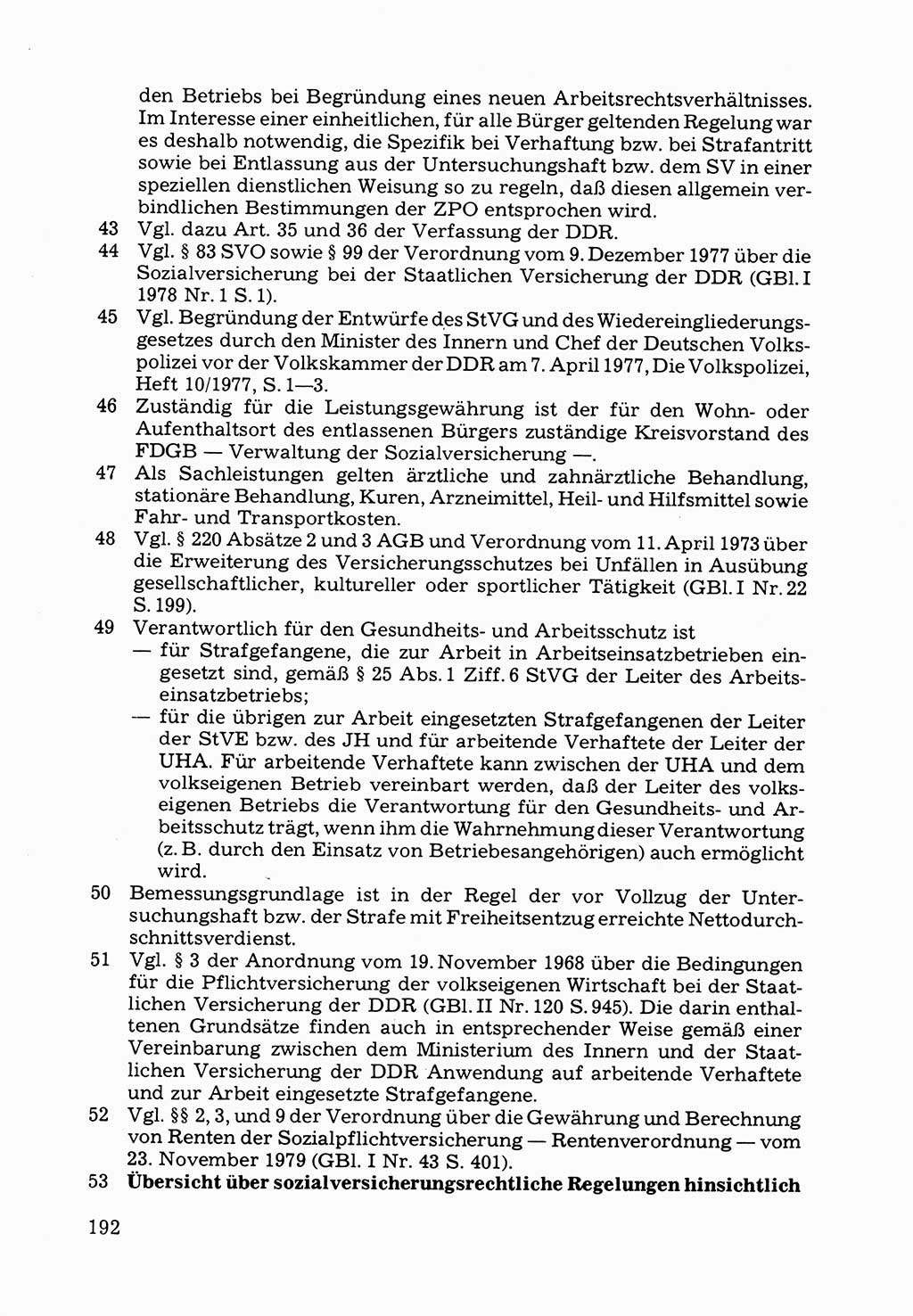 Verwaltungsmäßige Aufgaben beim Vollzug der Untersuchungshaft (U-Haft) sowie der Strafen mit Freiheitsentzug (SV) [Deutsche Demokratische Republik (DDR)] 1980, Seite 192 (Aufg. Vollz. U-Haft SV DDR 1980, S. 192)