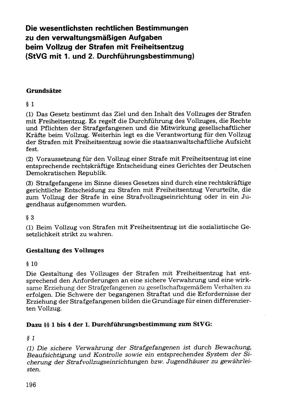 Verwaltungsmäßige Aufgaben beim Vollzug der Untersuchungshaft (U-Haft) sowie der Strafen mit Freiheitsentzug (SV) [Deutsche Demokratische Republik (DDR)] 1980, Seite 196 (Aufg. Vollz. U-Haft SV DDR 1980, S. 196)