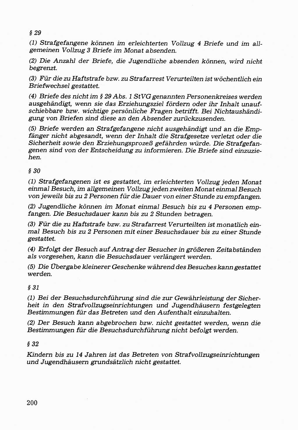 Verwaltungsmäßige Aufgaben beim Vollzug der Untersuchungshaft (U-Haft) sowie der Strafen mit Freiheitsentzug (SV) [Deutsche Demokratische Republik (DDR)] 1980, Seite 200 (Aufg. Vollz. U-Haft SV DDR 1980, S. 200)