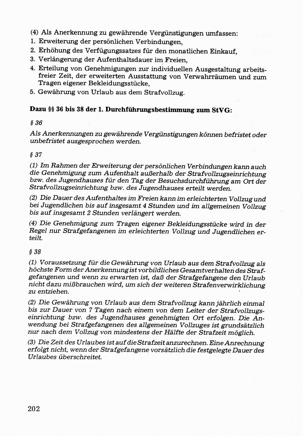 Verwaltungsmäßige Aufgaben beim Vollzug der Untersuchungshaft (U-Haft) sowie der Strafen mit Freiheitsentzug (SV) [Deutsche Demokratische Republik (DDR)] 1980, Seite 202 (Aufg. Vollz. U-Haft SV DDR 1980, S. 202)