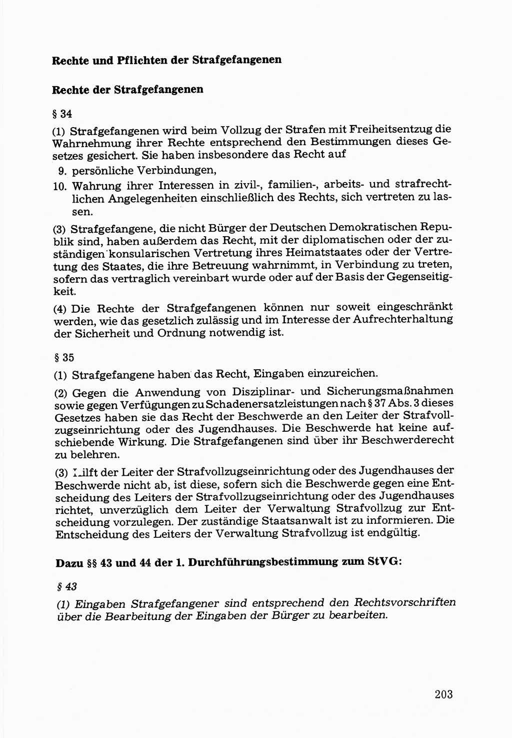 Verwaltungsmäßige Aufgaben beim Vollzug der Untersuchungshaft (U-Haft) sowie der Strafen mit Freiheitsentzug (SV) [Deutsche Demokratische Republik (DDR)] 1980, Seite 203 (Aufg. Vollz. U-Haft SV DDR 1980, S. 203)